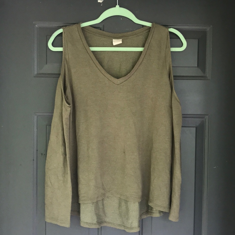 Olive Green Cutout Long-sleeve shirt
